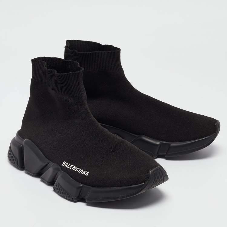 Pre Owned Balenciaga Black Knit Fabric Speed Trainer Sneakers Size 40