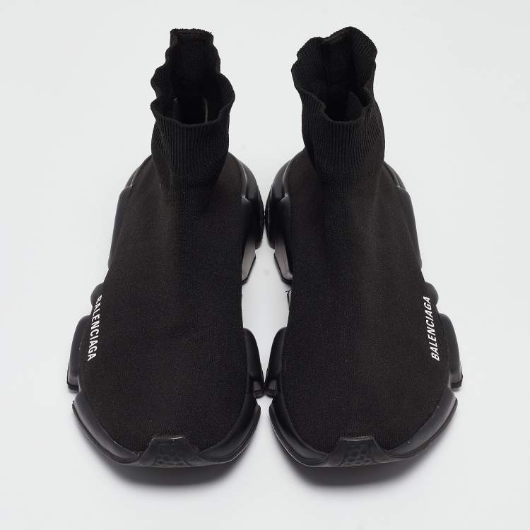 Pre Owned Balenciaga Black Knit Fabric Speed Trainer Sneakers Size 40