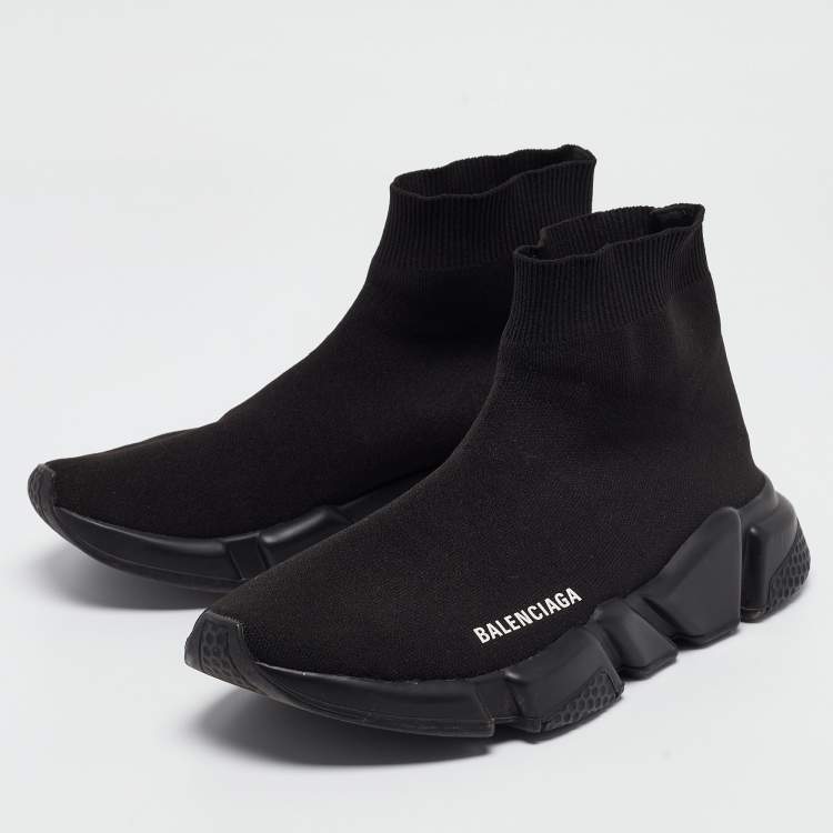 Pre Owned Balenciaga Black Knit Fabric Speed Trainer Sneakers Size 40