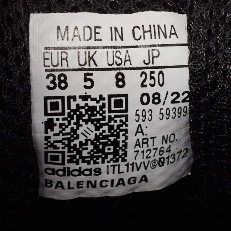 Pre Owned Balenciaga x Adidas Black/White Faux Leather and Mesh Triple S Sneakers Size 38