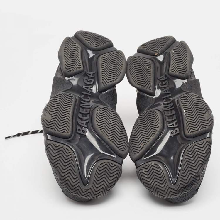 Pre Owned Balenciaga x Adidas Black/White Faux Leather and Mesh Triple S Sneakers Size 38