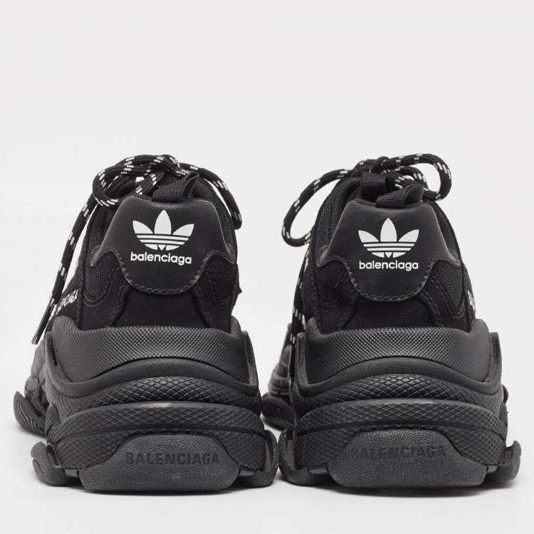 Pre Owned Balenciaga x Adidas Black/White Faux Leather and Mesh Triple S Sneakers Size 38