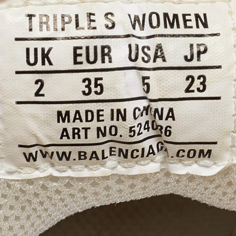 مملوكة مسبقًا Balenciaga White/Grey Mesh and Leather Triple S Sneakers Size 35