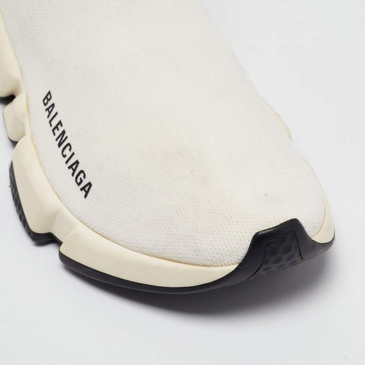 Pre Owned Balenciaga Off White Knit Fabric Speed Trainer Sneakers Size 35