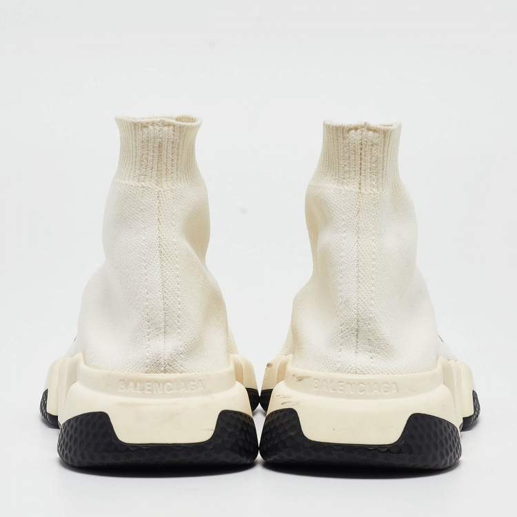 Pre Owned Balenciaga Off White Knit Fabric Speed Trainer Sneakers Size 35