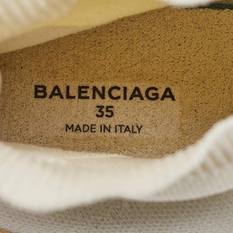 Pre Owned Balenciaga Off White Knit Fabric Speed Trainer Sneakers Size 35