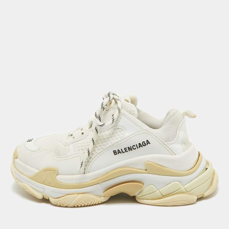 Balenciaga White Faux Leather and Mesh Triple S Sneakers Size 38 Balenciaga TLC