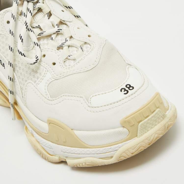 Pre Owned Balenciaga White Faux Leather and Mesh Triple S Sneakers Size 38