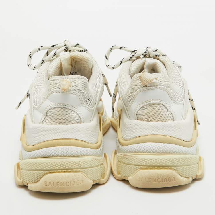 Pre Owned Balenciaga White Faux Leather and Mesh Triple S Sneakers Size 38