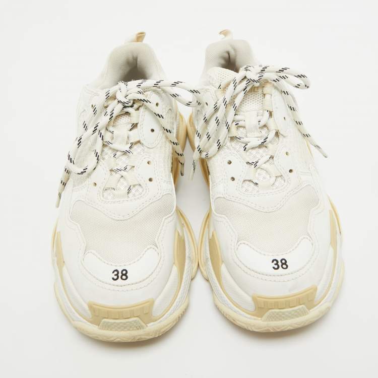 Pre Owned Balenciaga White Faux Leather and Mesh Triple S Sneakers Size 38