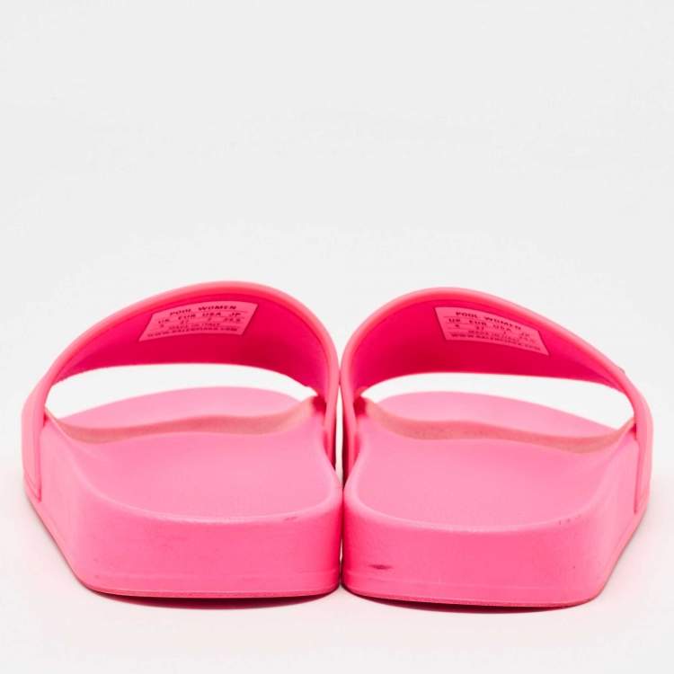 Pre Owned Balenciaga Pink Rubber Pool Flat Slides Size 37