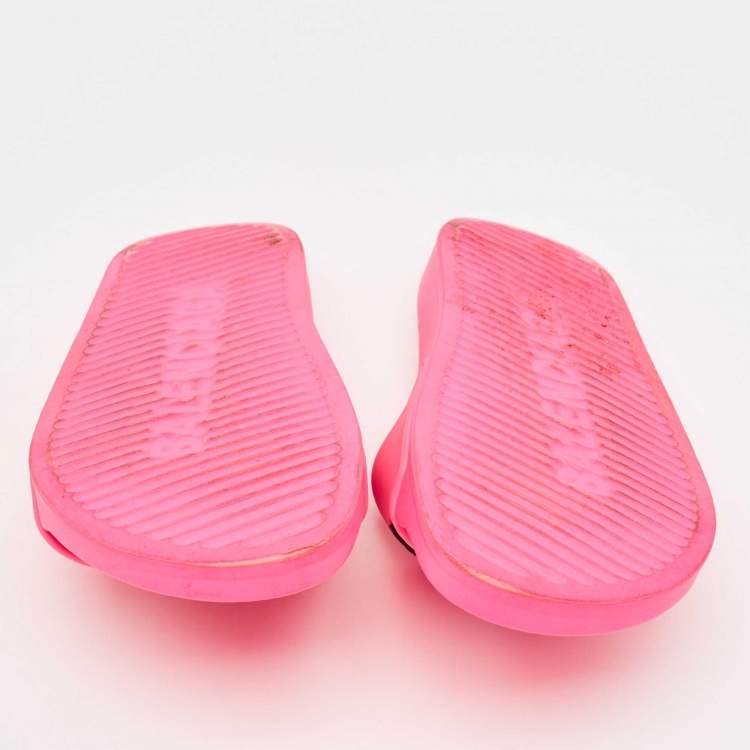 Pre Owned Balenciaga Pink Rubber Pool Flat Slides Size 37