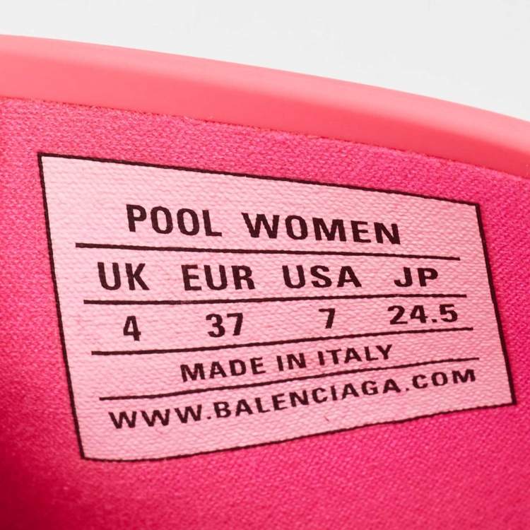 Pre Owned Balenciaga Pink Rubber Pool Flat Slides Size 37