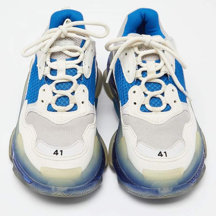 Pre Owned Balenciaga Tri Color Mesh and Faux Leather Triple S Clear Sole Sneakers Size 41