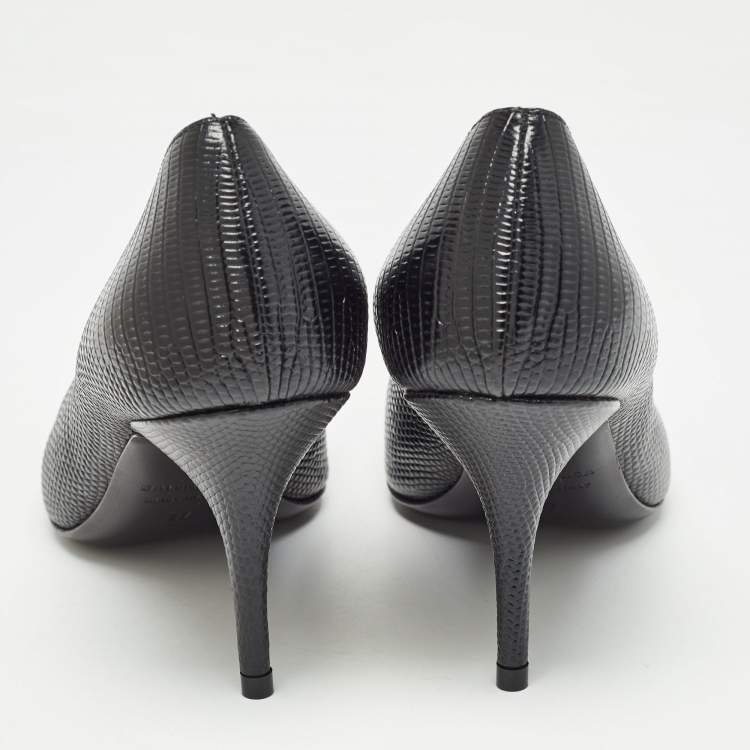 Pre Owned Balenciaga Black Lizard Embossed Leather Knife BB Pumps Size 37