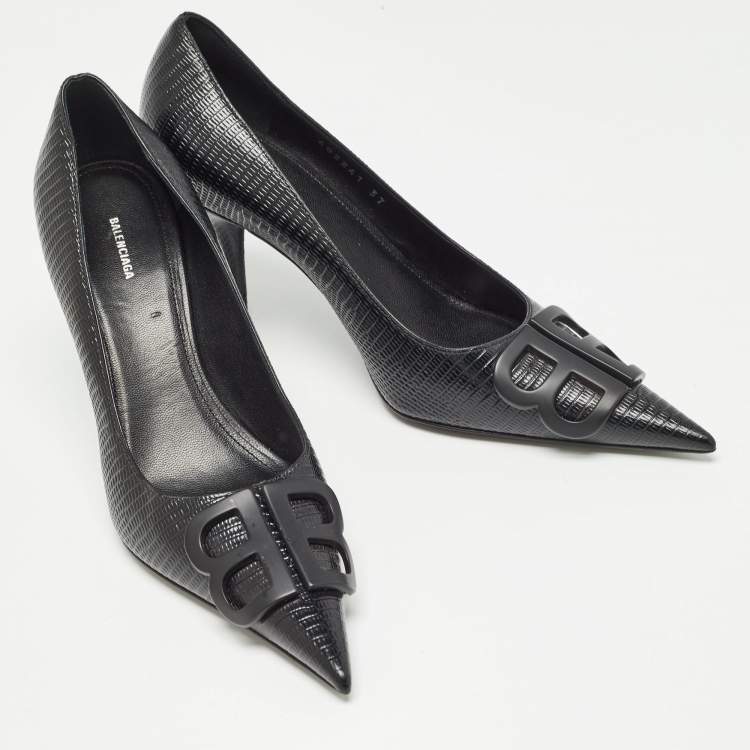 Pre Owned Balenciaga Black Lizard Embossed Leather Knife BB Pumps Size 37