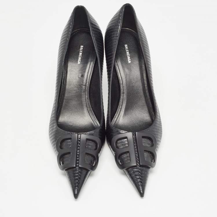 Pre Owned Balenciaga Black Lizard Embossed Leather Knife BB Pumps Size 37