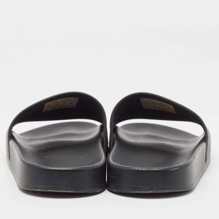 مملوكة مسبقًا Balenciaga Black Rubber Logo Pool Slides Size 38