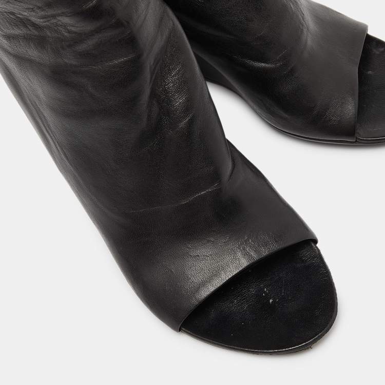 Pre Owned Balenciaga Black Leather Glove Wedge Sandals Size 38.5