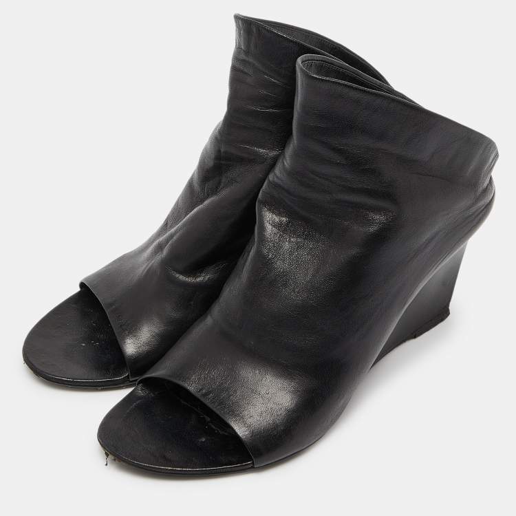Pre Owned Balenciaga Black Leather Glove Wedge Sandals Size 38.5