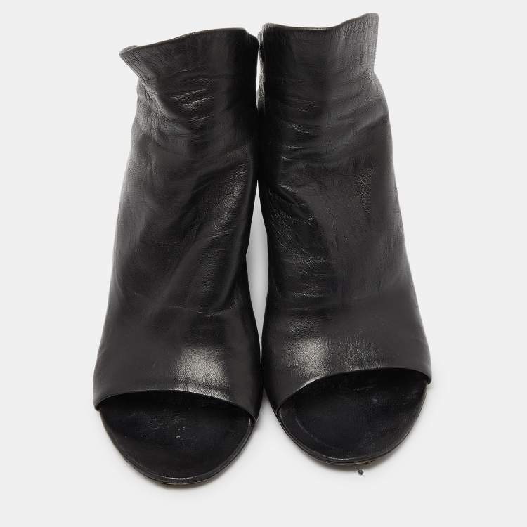 Pre Owned Balenciaga Black Leather Glove Wedge Sandals Size 38.5