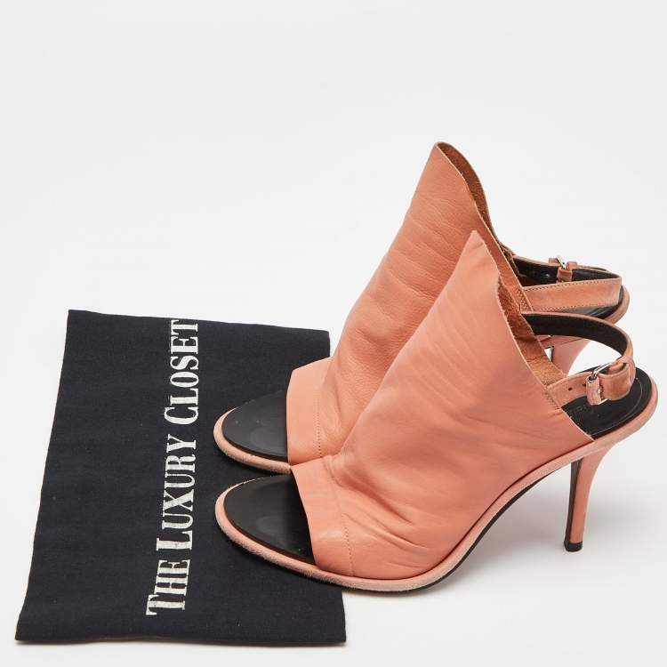 Pre Owned Balenciaga Orange Leather and Suede Glove Sandals Size 37