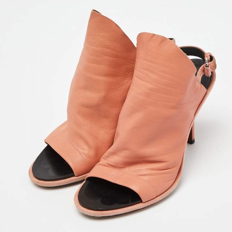 Pre Owned Balenciaga Orange Leather and Suede Glove Sandals Size 37
