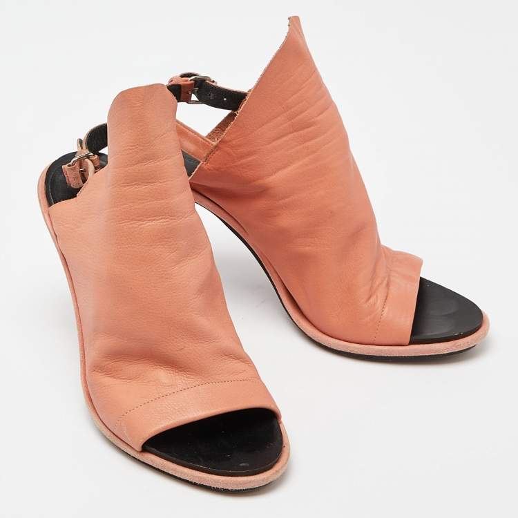 Pre Owned Balenciaga Orange Leather and Suede Glove Sandals Size 37