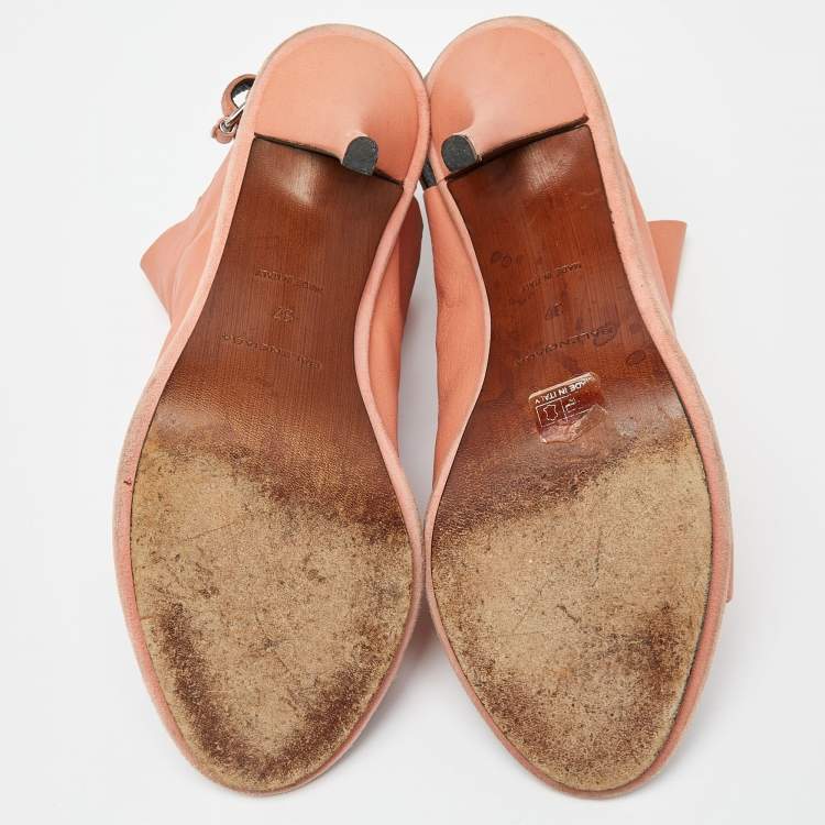 Pre Owned Balenciaga Orange Leather and Suede Glove Sandals Size 37