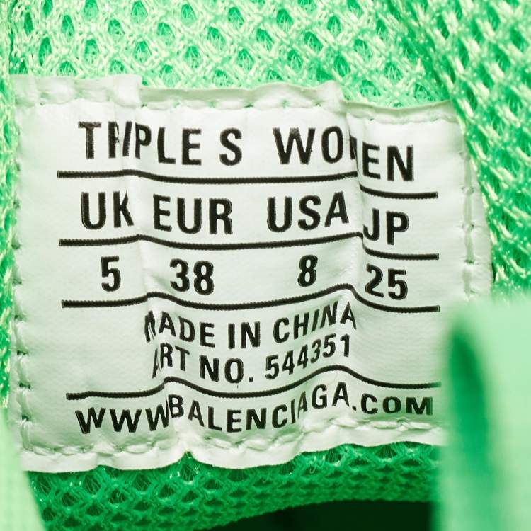 Pre Owned Balenciaga Neon Green Mesh and Leather Triple S Sneakers Size 38