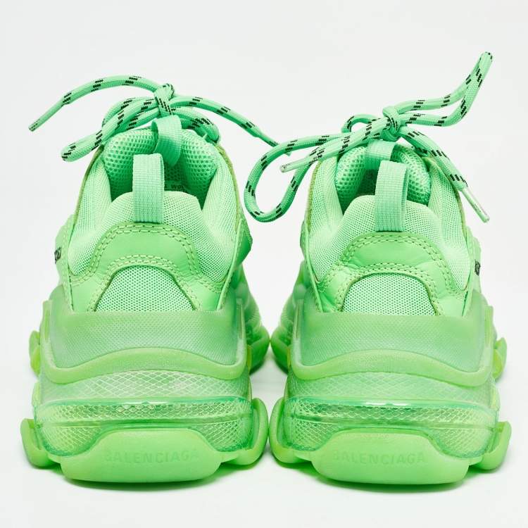 Pre Owned Balenciaga Neon Green Mesh and Leather Triple S Sneakers Size 38