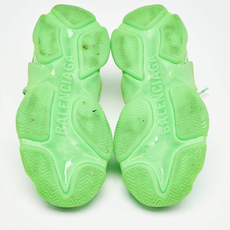 Pre Owned Balenciaga Neon Green Mesh and Leather Triple S Sneakers Size 38