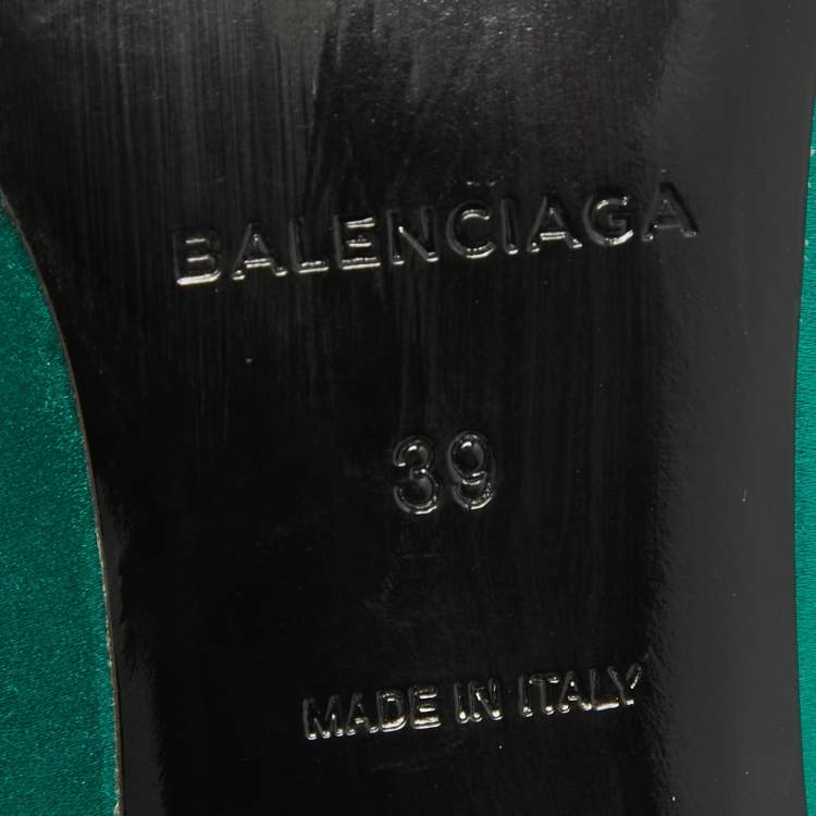 Pre Owned Balenciaga Green Satin Knife Bow Slingback Pumps Size 39