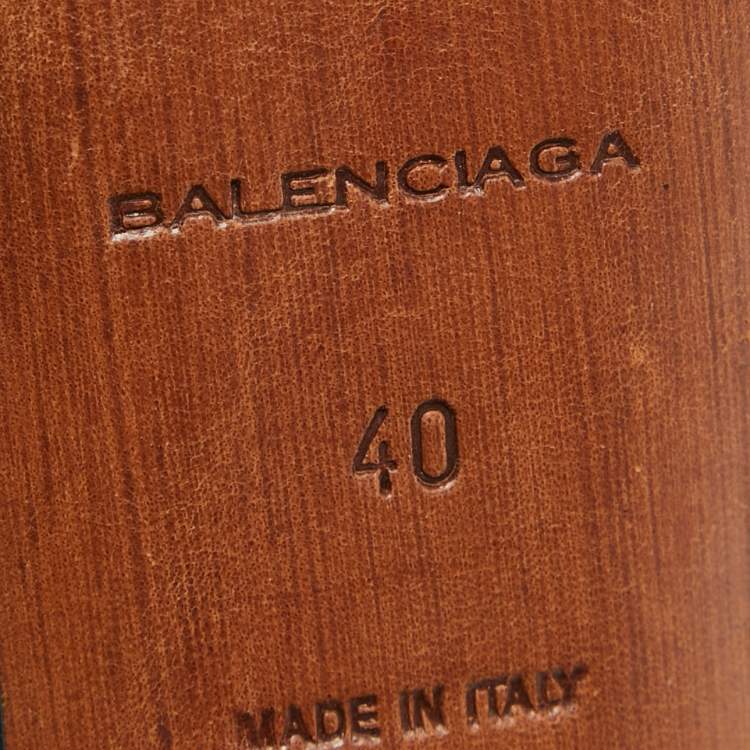 Pre Owned Balenciaga Navy Blue Leather Lace Up Ankle Booties Size 40