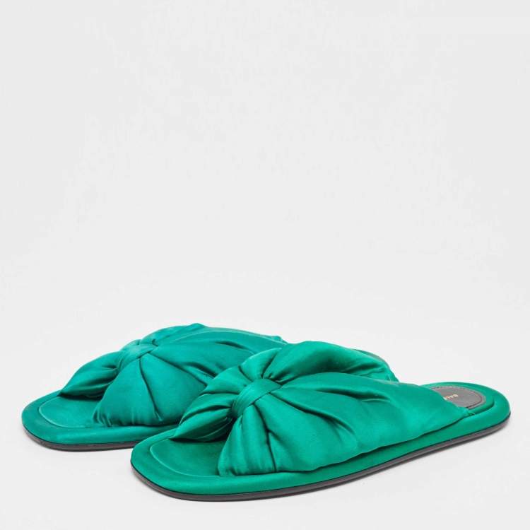 Pre Owned Balenciaga Green Satin Bow Slide Flats Size 39