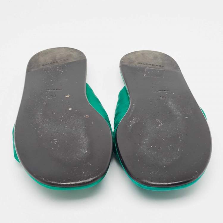Pre Owned Balenciaga Green Satin Bow Slide Flats Size 39