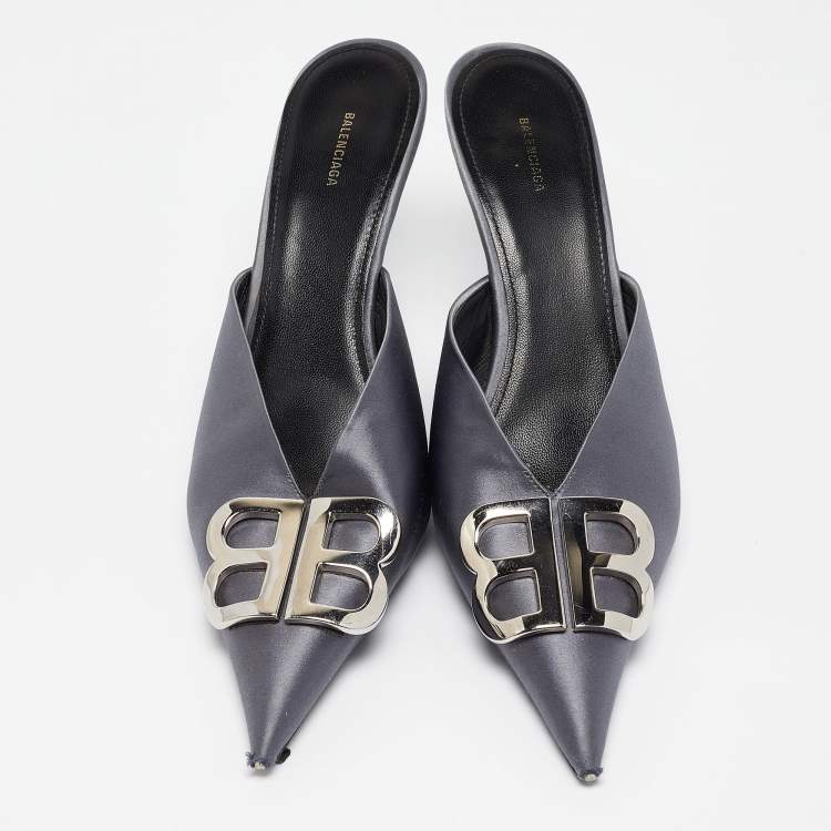 Pre Owned Balenciaga Grey Stain BB Knife Mules Size 39