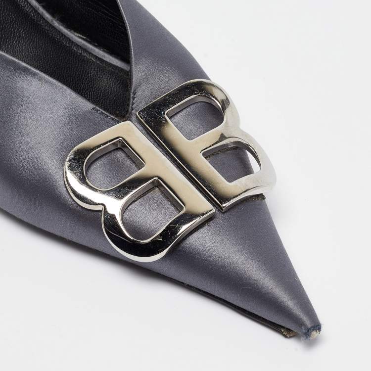Pre Owned Balenciaga Grey Stain BB Knife Mules Size 39