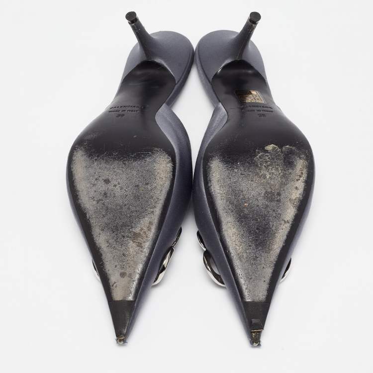 Pre Owned Balenciaga Grey Stain BB Knife Mules Size 39
