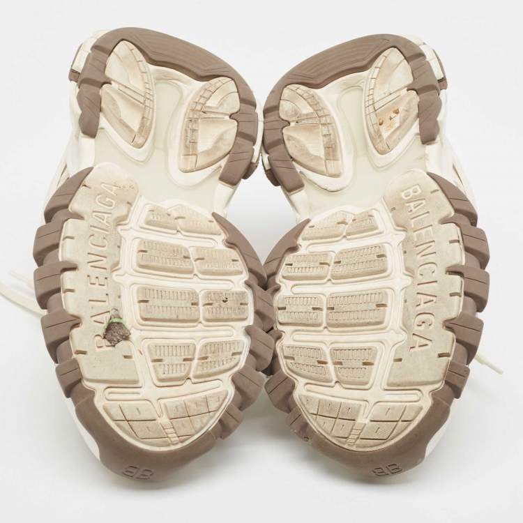 Pre Owned Balenciaga White/Brown Mesh Faux Leather Track Sneakers Size 39