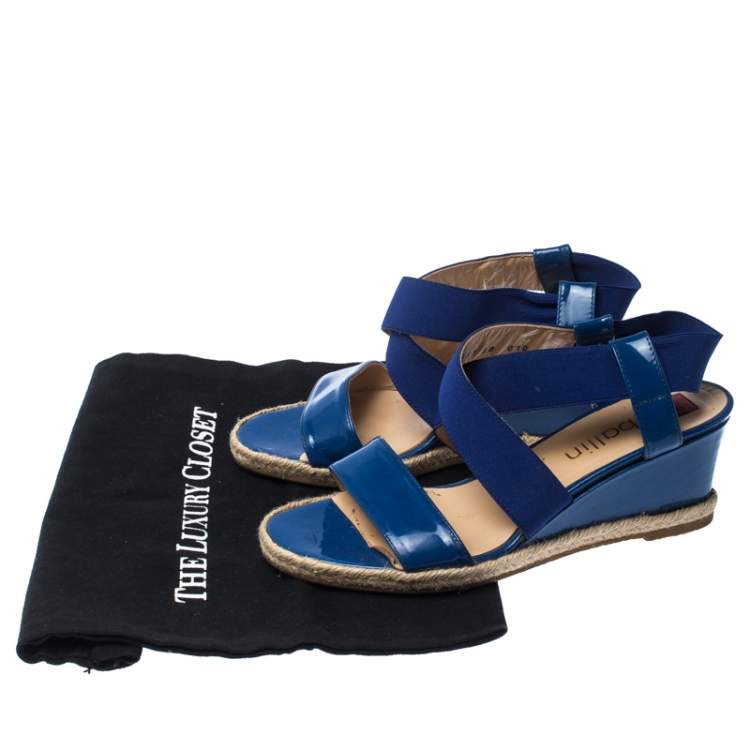 Pre Owned Ballin Blue Patent Leather And Canvas Espadrille Wedge Slingback Sandals Size 38