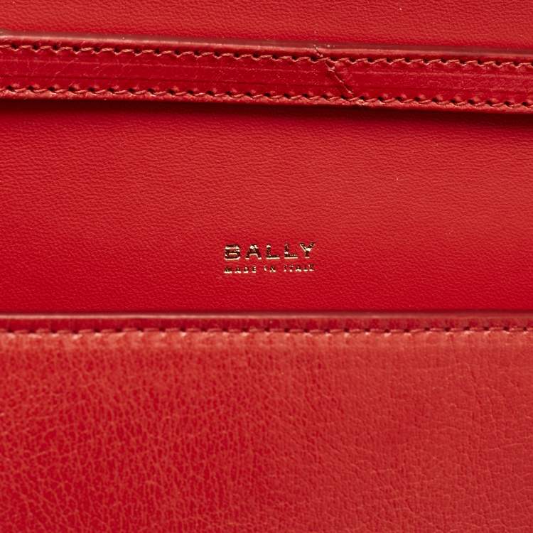 Pre Owned Bally Red/White Leather East/West Ollam Brief Top Handle Bag