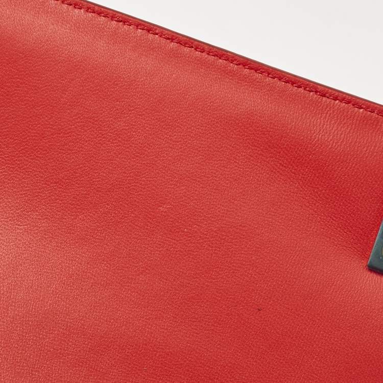 Pre Owned Bally Red/White Leather East/West Ollam Brief Top Handle Bag