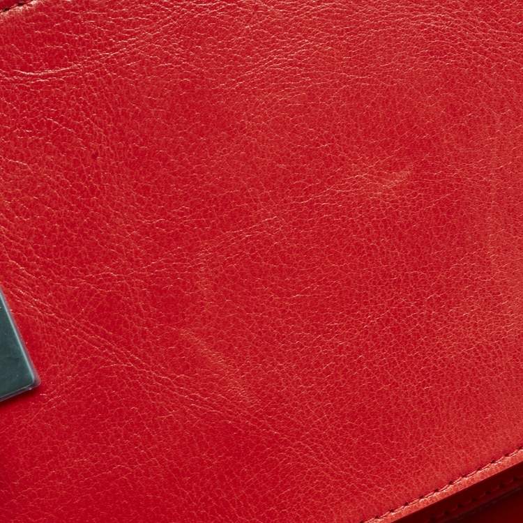 Pre Owned Bally Red/White Leather East/West Ollam Brief Top Handle Bag