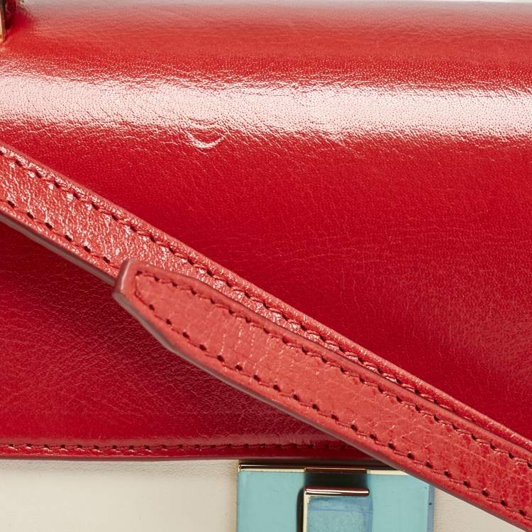 Pre Owned Bally Red/White Leather East/West Ollam Brief Top Handle Bag