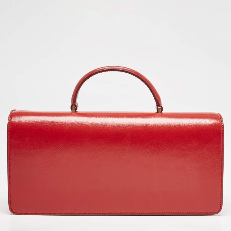 Pre Owned Bally Red/White Leather East/West Ollam Brief Top Handle Bag