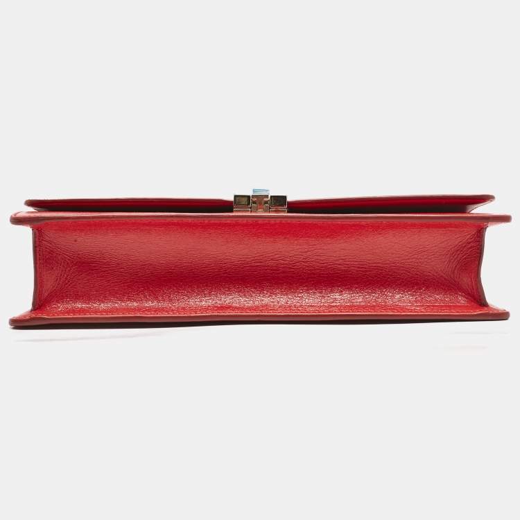 Pre Owned Bally Red/White Leather East/West Ollam Brief Top Handle Bag