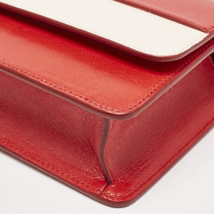 Pre Owned Bally Red/White Leather East/West Ollam Brief Top Handle Bag