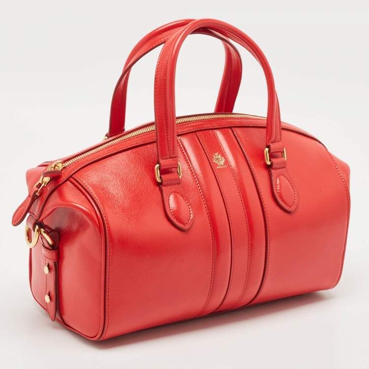 Pre Owned Bally Red Leather Small Beckett Week Top Handle Bag