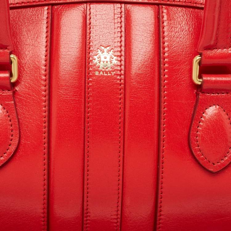 Pre Owned Bally Red Leather Small Beckett Week Top Handle Bag